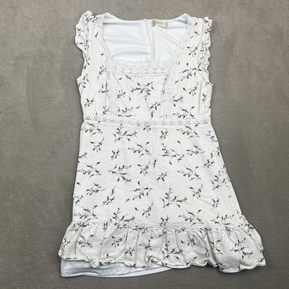 Altar'd State Floral Mini Dress Womens Large White Linen Blend Crochet Lace Boho